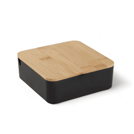 Caixa de joias CUADRADA com espelho em bambu preto 14cm