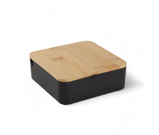 Caja de joyas cuadrada con espejo de bambú negro 14cm