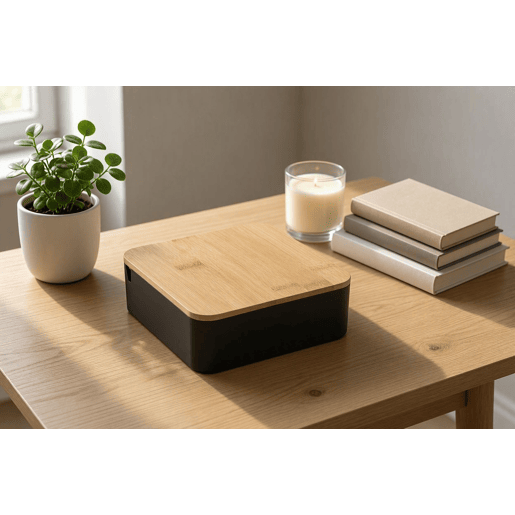 Caixa de joias CUADRADA com espelho em bambu preto 14cm Caixa de joias CUADRADA com espelho em bambu preto 14cm