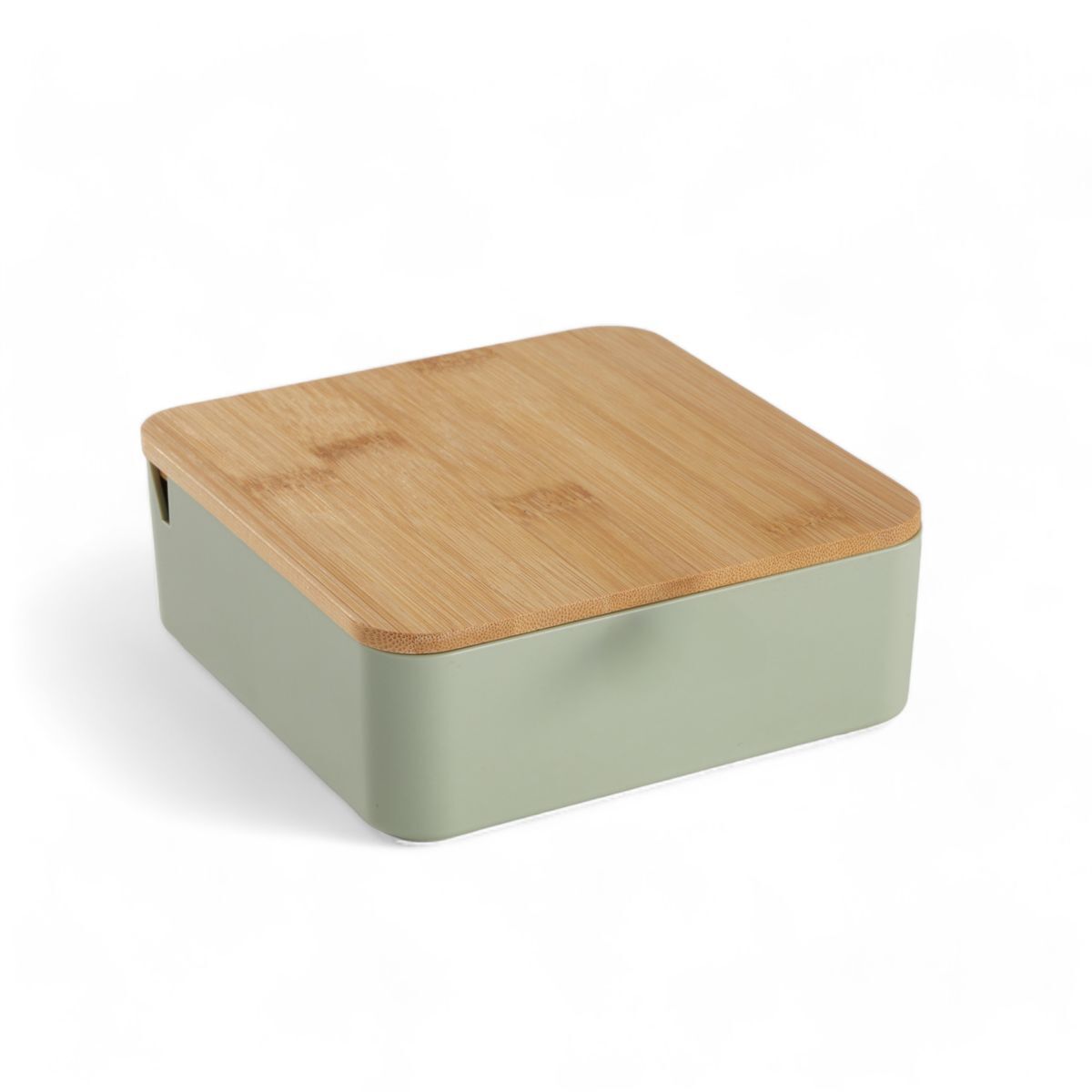 Caja de joyas cuadrada con espejo de bambú verde 14cm
