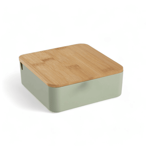 Caixa de joias CUADRADA com espelho em bambu verde 14cm