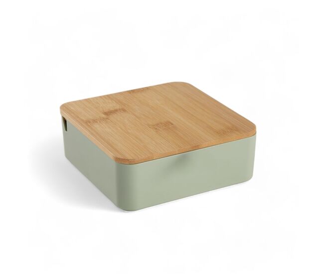 Caja de joyas cuadrada con espejo de bambú verde 14cm