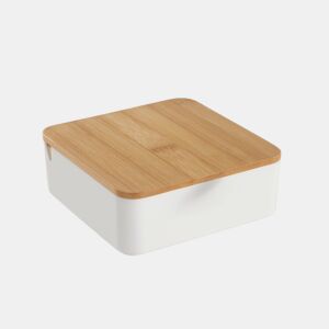 Caixa de joias CUADRADA com espelho em bambu branco 14cm