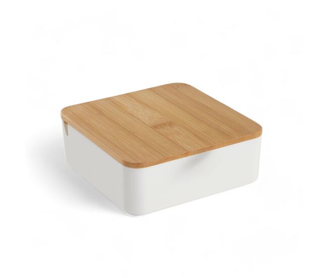Caja de joyas cuadrada con espejo de bambú blanco 14cm
