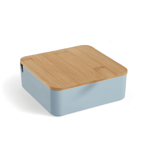 Caixa de joias CUADRADA com espelho em bambu azul 14cm