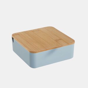 Caixa de joias CUADRADA com espelho em bambu azul 14cm