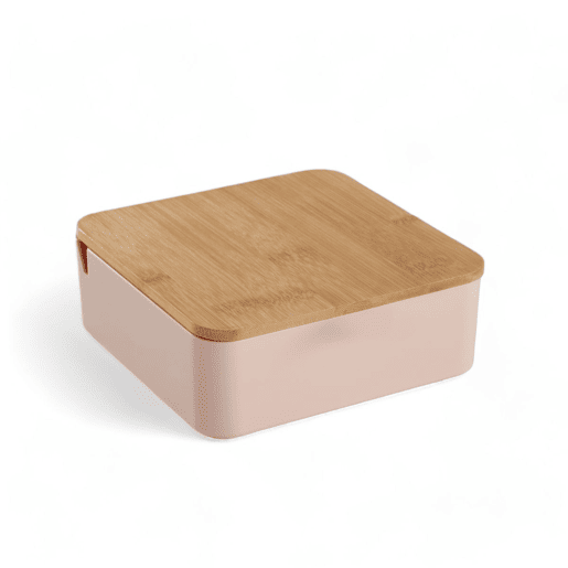 Caixa de joias CUADRADA com espelho em bambu rosa 14cm