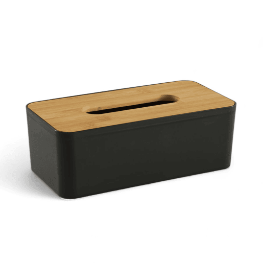 Caixa PAÑUELOS em plástico com tampa de bambu preto 9x13x25cm