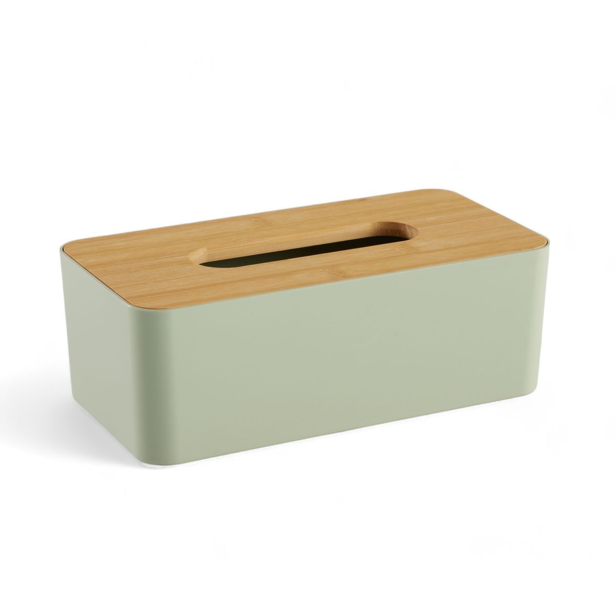 Caja PAÑUELOS de plástico con tapa de bambú 9x13x25cm 