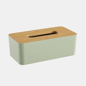 Caixa PAÑUELOS em plástico com tampa de bambu verde 9x13x25cm