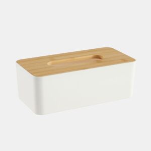 Caixa PAÑUELOS em plástico com tampa de bambu branco 9x13x25cm