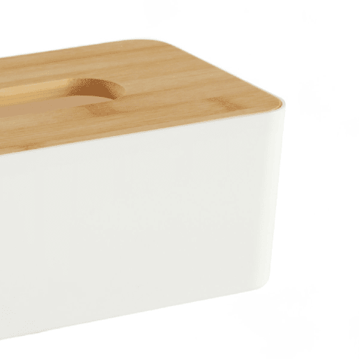 Caixa PAÑUELOS em plástico com tampa de bambu branco 9x13x25cm