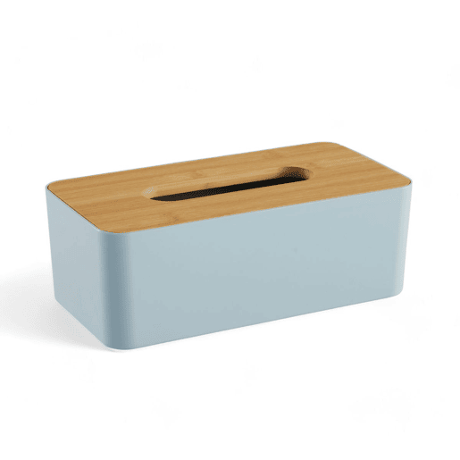 Caixa PAÑUELOS em plástico com tampa de bambu azul 9x13x25cm Caixa PAÑUELOS em plástico com tampa de bambu azul 9x13x25cm