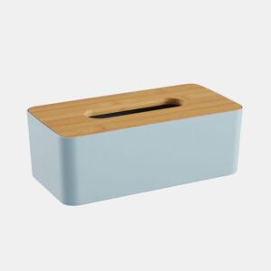 Caixa PAÑUELOS em plástico com tampa de bambu azul 9x13x25cm