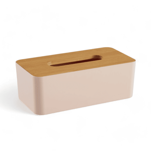 Caixa PAÑUELOS em plástico com tampa de bambu rosa 9x13x25cm