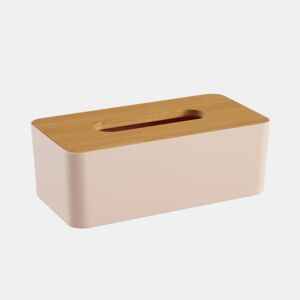 Caixa PAÑUELOS em plástico com tampa de bambu rosa 9x13x25cm