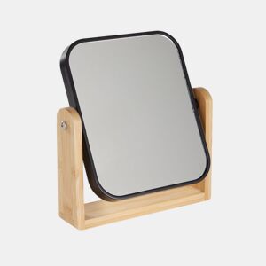 Espelho moldura em plástico e base em bambu 18x21cm preto