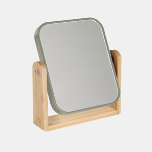 Espelho moldura em plástico e base em bambu 18x21cm verde