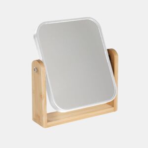 Espelho moldura em plástico e base em bambu 18x21cm branco