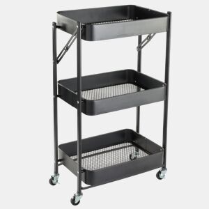 Carrinho de METAL com 3 prateleiras e rodas 77x45x30cm preto