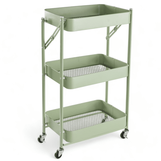 Carrinho de METAL com 3 prateleiras e rodas 77x45x30cm verde