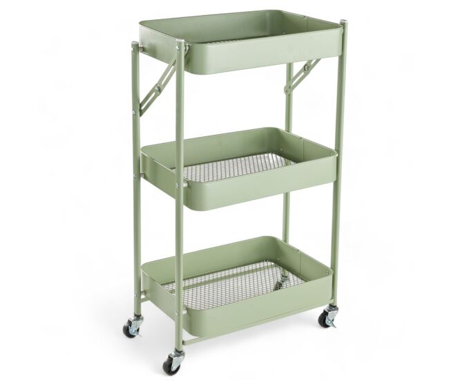 Carrito de metal 3 estantes con ruedas verde 77x45x30cm