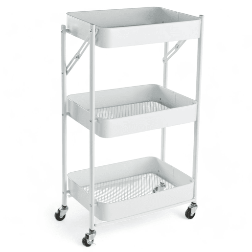 Carrinho de METAL com 3 prateleiras e rodas 77x45x30cm branco