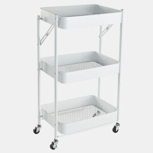 Carrinho de METAL com 3 prateleiras e rodas 77x45x30cm branco