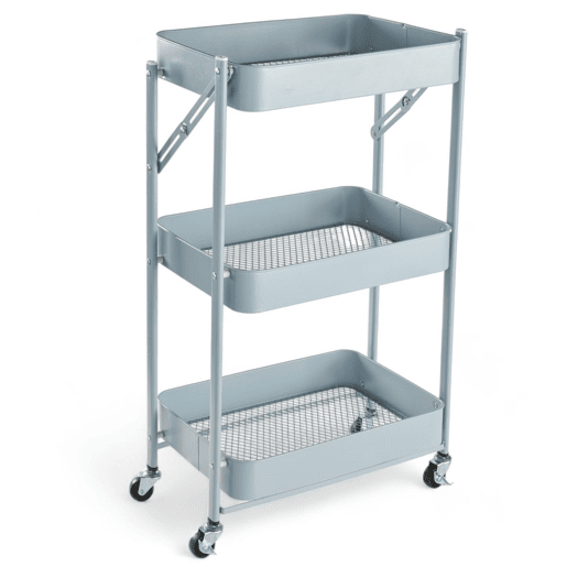 Carrinho de METAL com 3 prateleiras e rodas 77x45x30cm azul