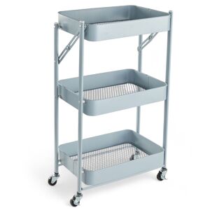 Carrinho de METAL com 3 prateleiras e rodas 77x45x30cm azul