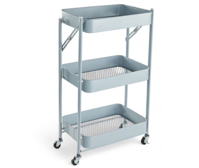 Carrito de metal 3 estantes con ruedas azul 77x45x30cm