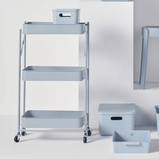 Carrinho de METAL com 3 prateleiras e rodas 77x45x30cm azul