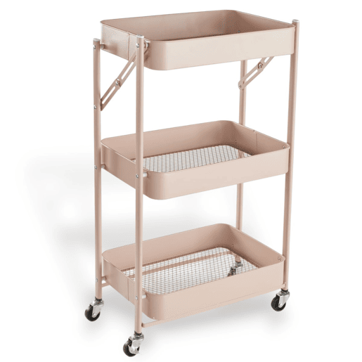 Carrinho de METAL com 3 prateleiras e rodas 77x45x30cm rosa
