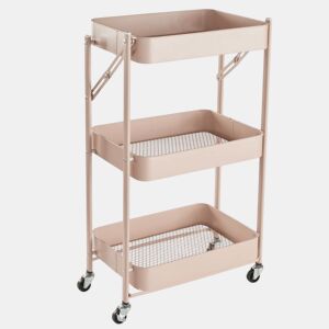 Carrinho de METAL com 3 prateleiras e rodas 77x45x30cm rosa