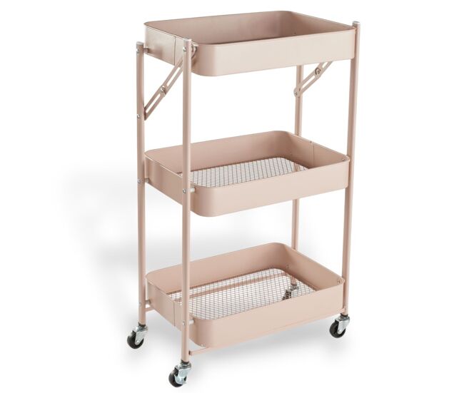 Carrito de metal 3 estantes con ruedas rosa 77x45x30cm