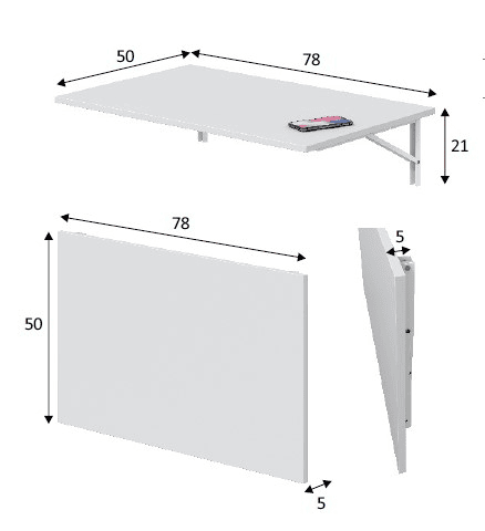 Mesa de parede rebatível ARIET 78x50cm branco