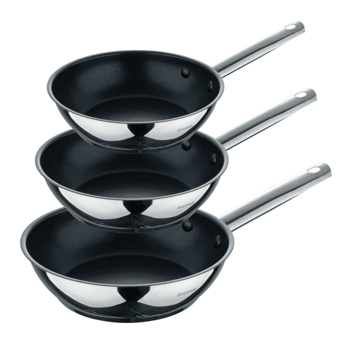 Conjunto de 3 frigideiras GOURMET em aço inoxidável marca BERGNER