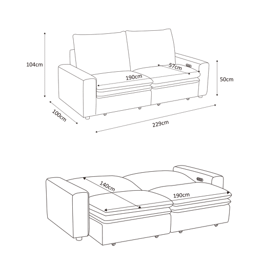 Sofá cama 3 lugares relax elétrico NOVO cinza claro