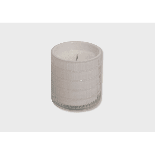 Vela perfumada em frasco com relevo WHITE PEARL 9x8cm