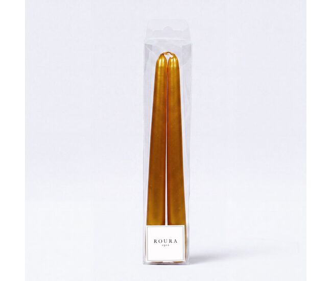 Set de 2 velas conicas oro 28,5x5cm