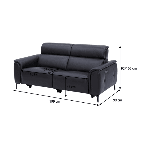 Sofá de 3 lugares relax elétrico ELIAN em pele cor preto Sofá de 3 lugares relax elétrico ELIAN em pele cor preto