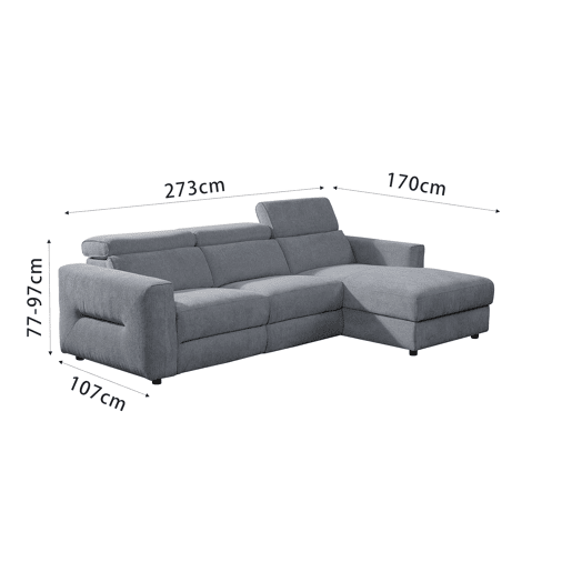 Chaise longue direita relax elétrico LEXI cor cinza