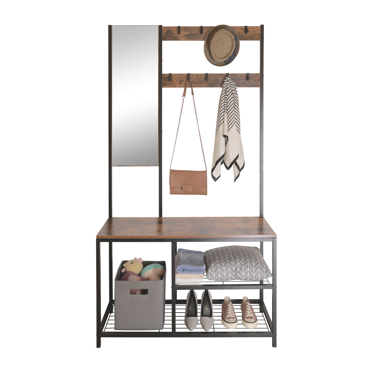 Perchero zapatero diele ii 185x98x36cm metal y madera