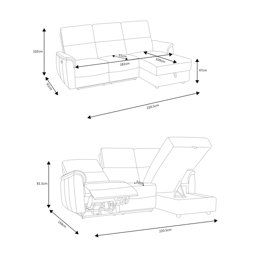 Chaise longue direita relax elétrico KATY cor cinza