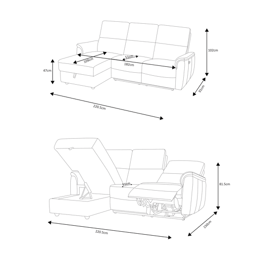 Chaise longue esquerda relax elétrico KATY cor cinza Chaise longue esquerda relax elétrico KATY cor cinza
