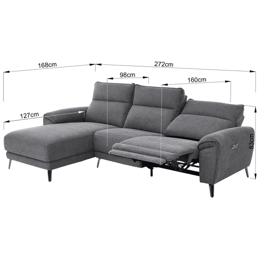 Chaise longue esquerda relax elétrico ISA cor cinza escuro
