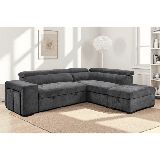 Sofá de canto direito com cama BRUNO cor cinza