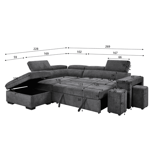 Rincorera izquierda con cama BRUNO color gris