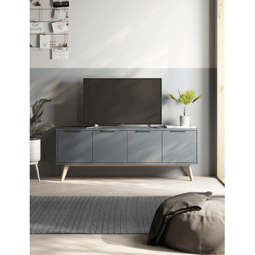 Móvel de TV VOLGA 140cm 4 portas cinza esverdeado