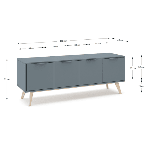 Móvel de TV VOLGA 140cm 4 portas cinza esverdeado